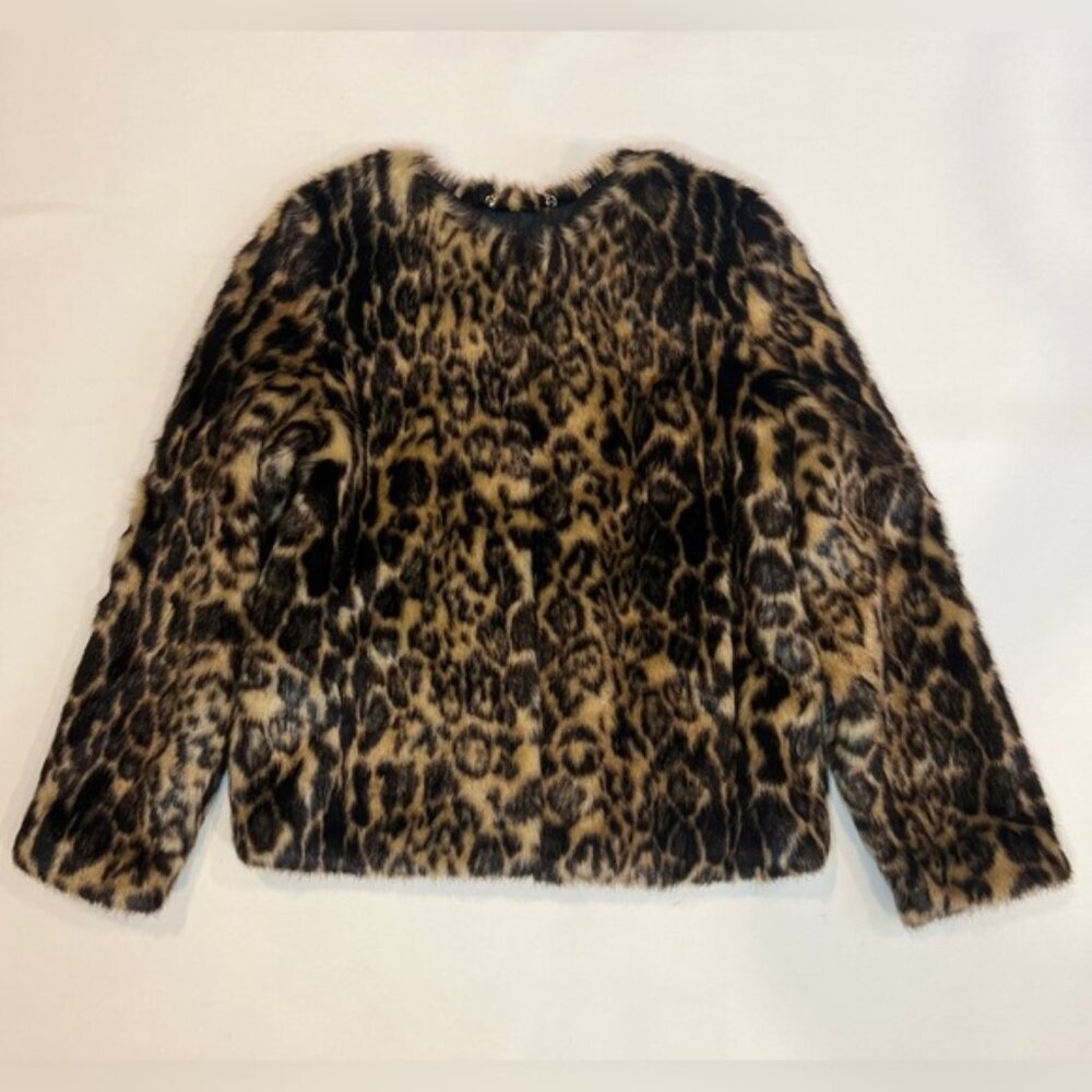 NWT KAREN MILLEN Super-Soft Faux Fur Leopard Print Lined Jacket w Pockets Sz 6 - Picture 7 of 16